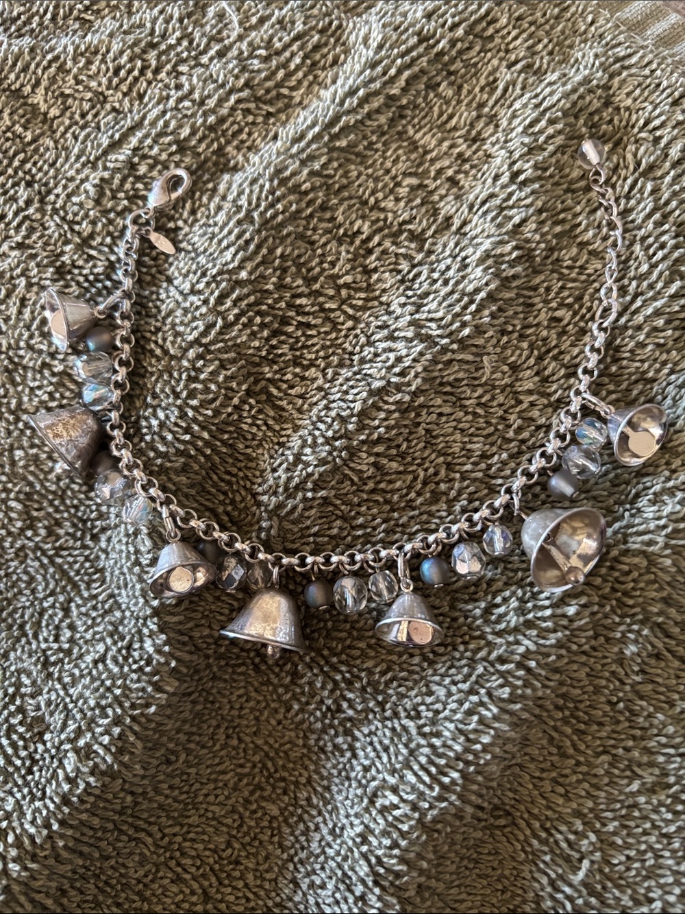 Avon Silver-Tone Bell Charm Bracelet with Clear Beads